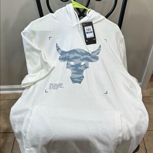 Under Armour White Hoodie with Blue Bull Graphic NWT